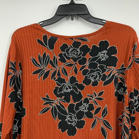 Cato Top Orange Black Floral Print Cut Out Strappy V Neck - Picture 7 of 8